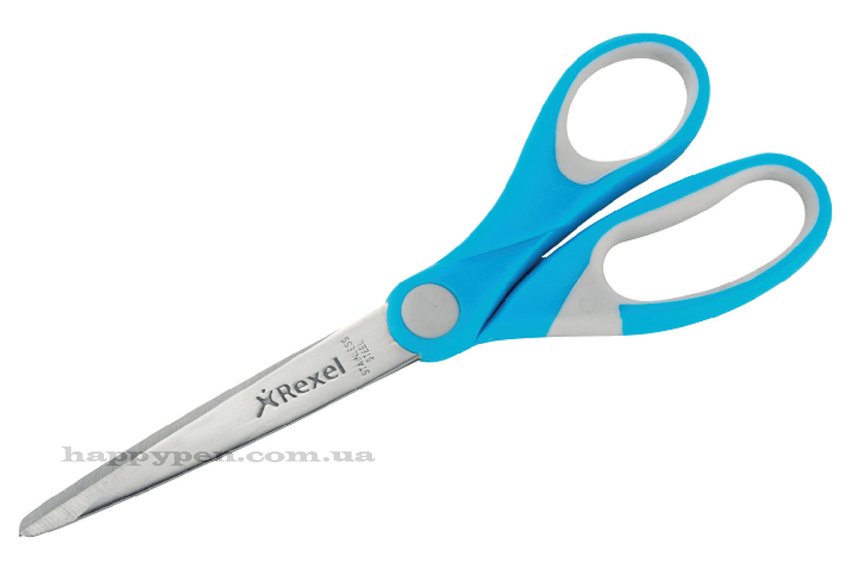 Ножиці 18,2см. JOY з гумовими ручками, блакит. Rexel - фото 1