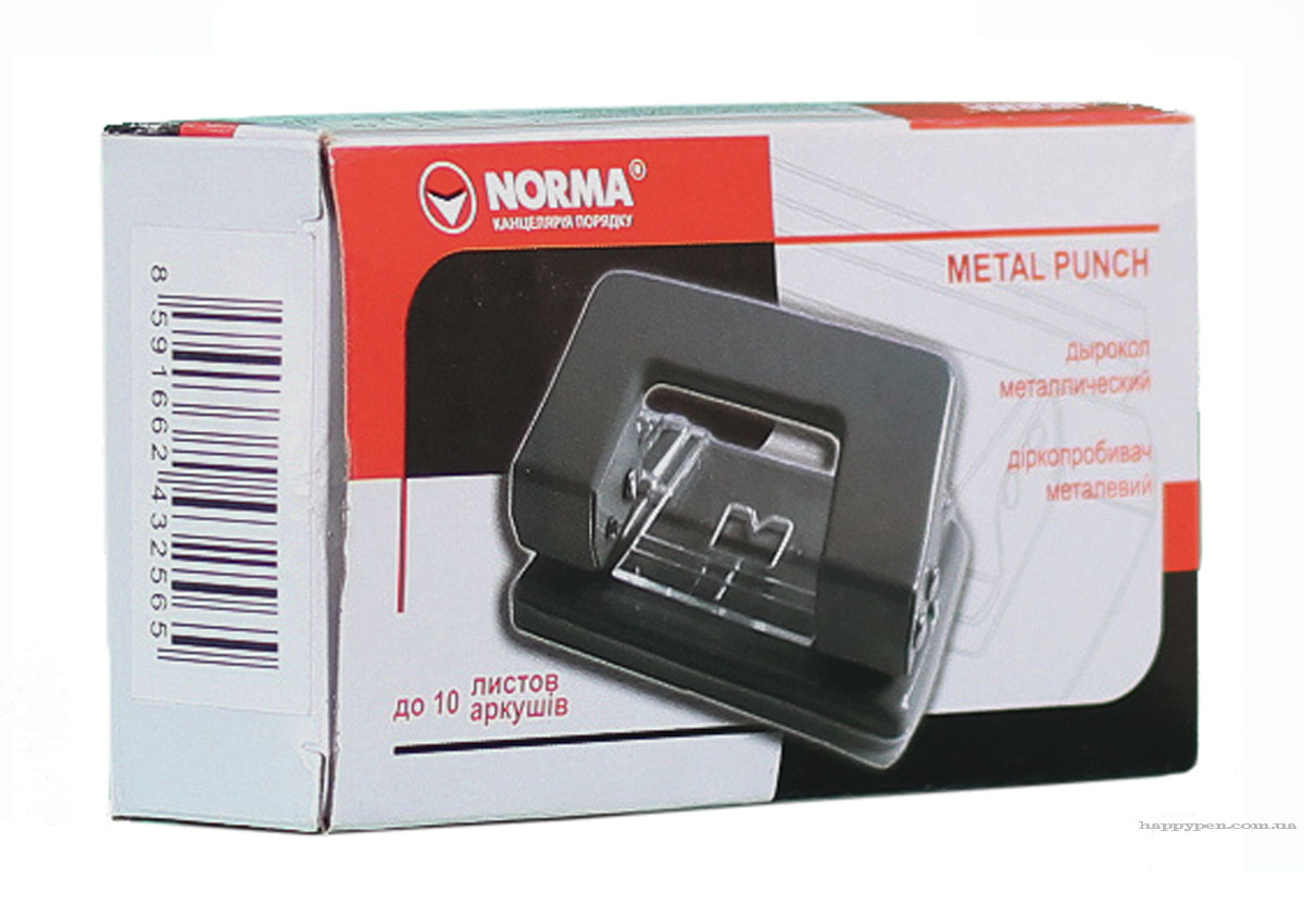 Дырокол на 2 отверстия, до 10 листов (4325), металлический, с фиксатором, красн. NORMA - фото 2