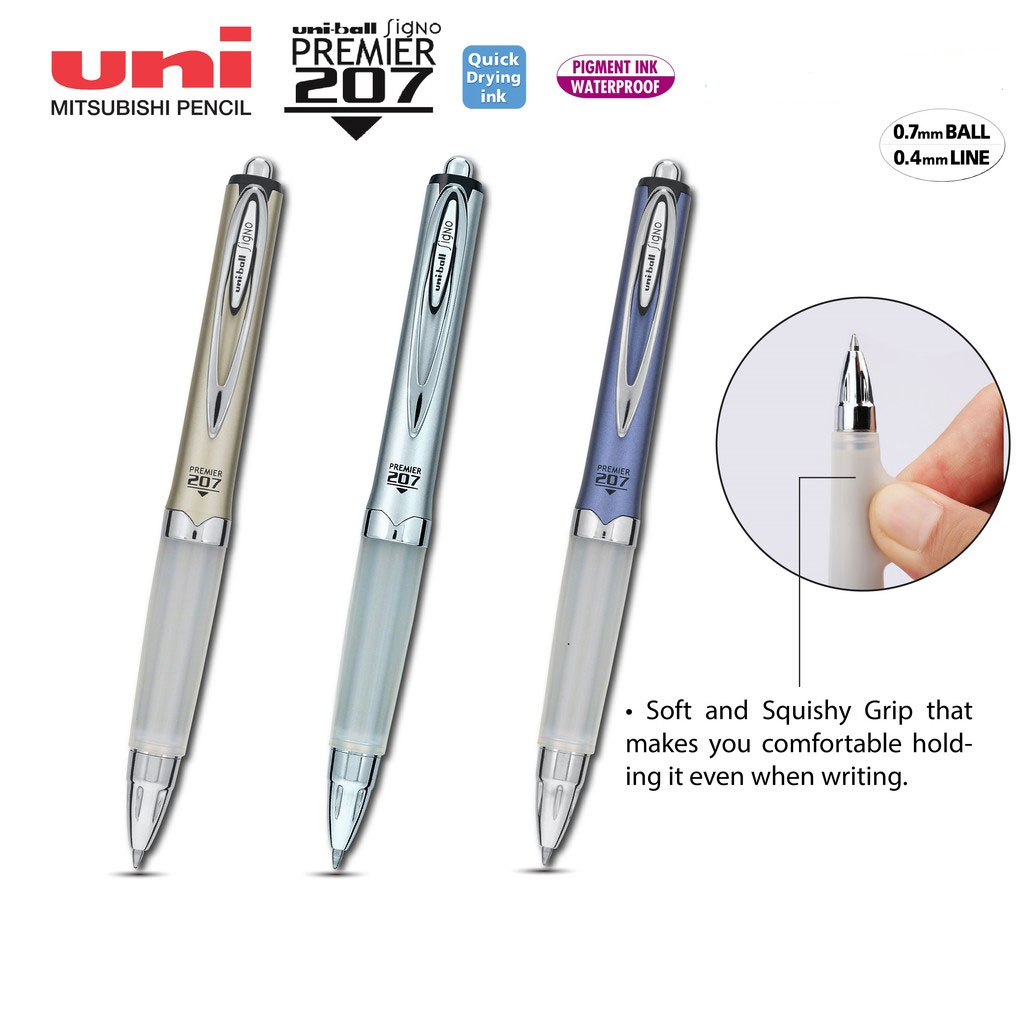 Гельова ручка автомат. Signo 207 Premier 0,7мм., корпус, срібляст., ст., чорн. Uni - фото 2