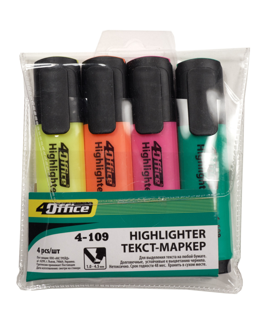 Маркер текстовый 4-109, 1-5мм., набор 4шт./уп. 4Office - фото 1