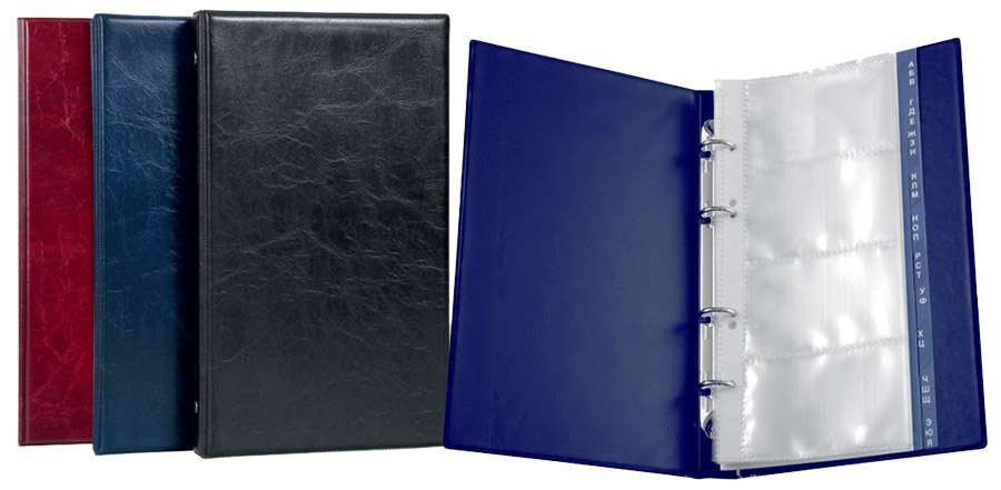 Візитниця Xepter на кільцях 80 візиток, вінілова обкладинка, з алфавітним розділювачем, син. Axent - фото 1