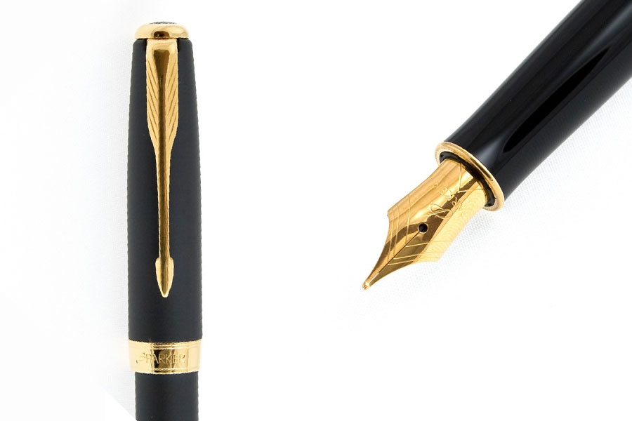 Ручка перова Sonnet Matte Black, чорна, оздоблення позолота 23К Parker - фото 2