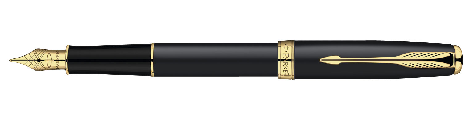 Ручка перова Sonnet Matte Black, чорна, оздоблення позолота 23К Parker - фото 4