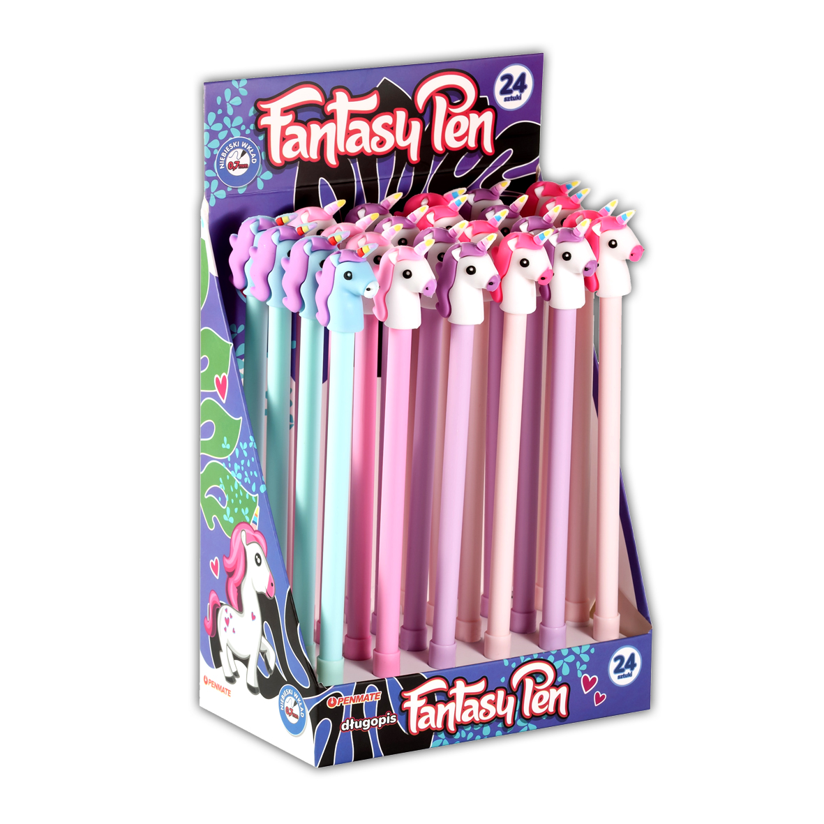 Дисплей ручка кулькова з силіконовою насадкою FANTAZYJNY ЄДИНОРІГ, стержень син., 24шт. Penmate - фото 1