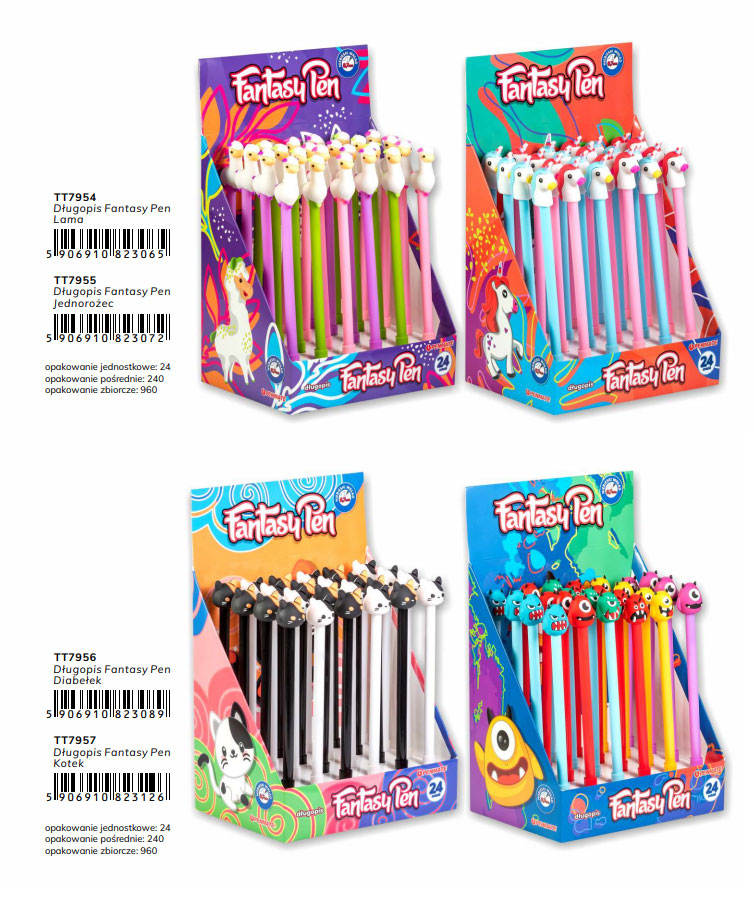 Дисплей ручка кулькова з силіконовою насадкою FANTAZYJNY АЛЬПАКА, стрижень син., 24шт. Penmate - фото 1