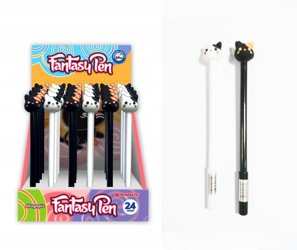Дисплей ручка шариковая с силиконовой насадкой FANTAZYJNY КОТИК, стержень син., 24шт. Penmate - фото 3