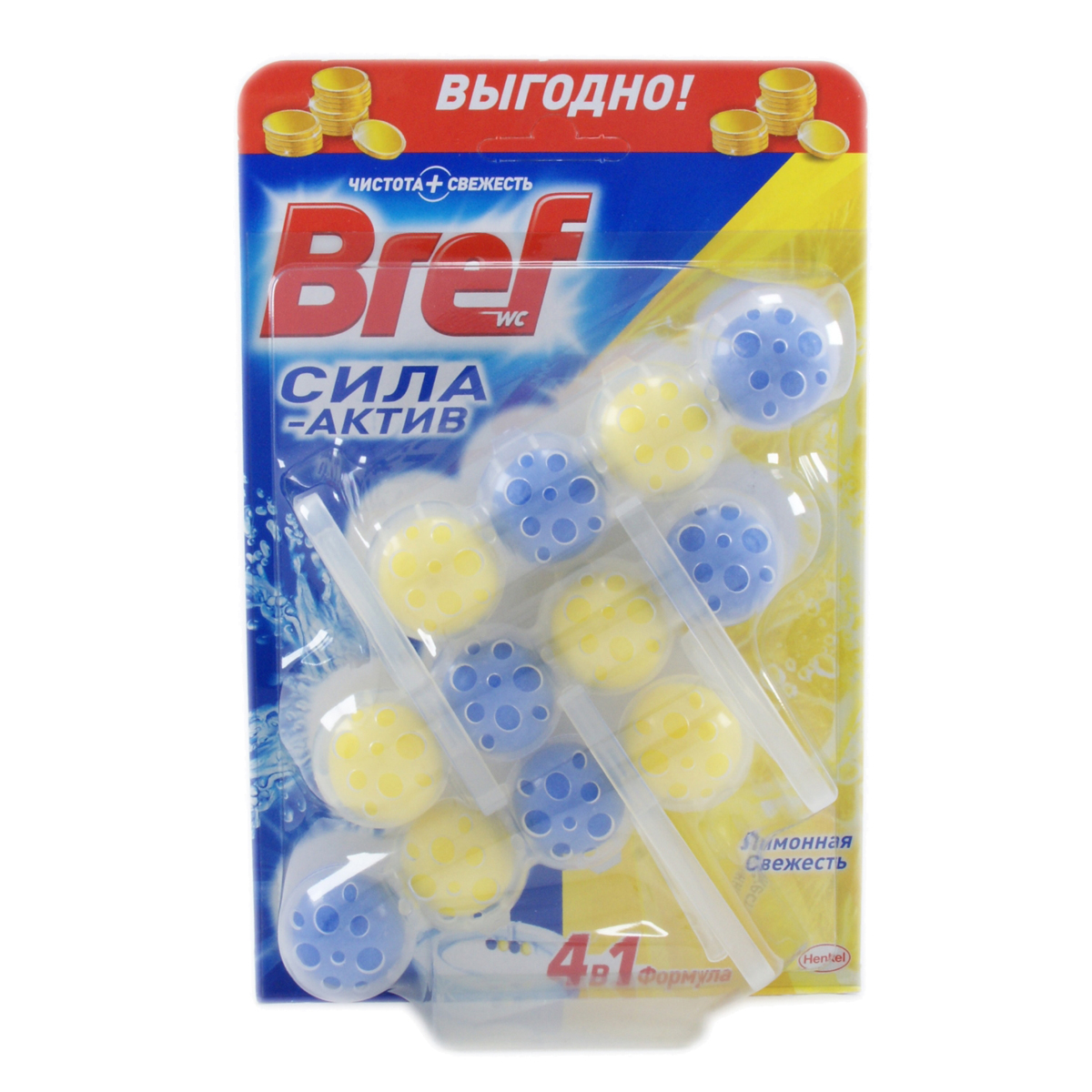 Туалетный блок для унитаза BREF Сила Актив Лимонная свежесть, 50г.*3шт. BREF - фото 2