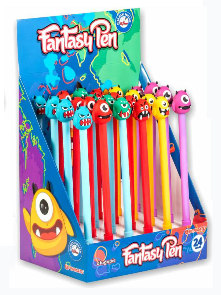 Дисплей ручка шариковая с силиконовой насадкой FANTAZYJNY ЧОРТИК, стержень син., 24шт. Penmate - фото 3
