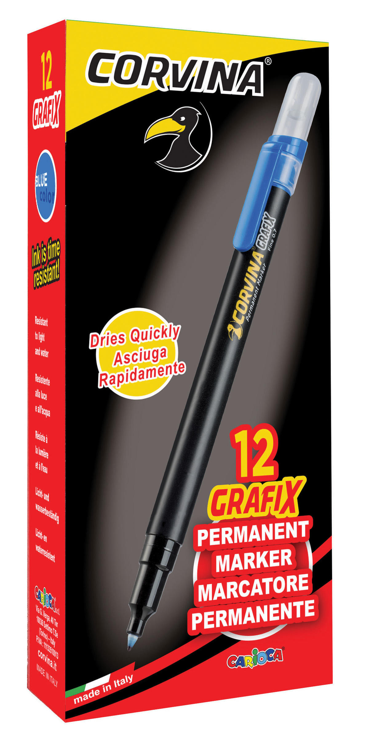 Маркер перманентный, круглое острие 0,7мм.(Fine), Grafix, син. Corvina - фото 1