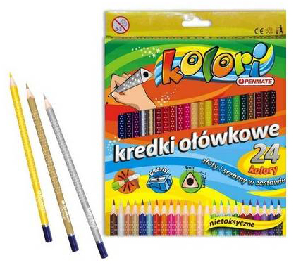 Карандаши цветные 24цв. Premium Kolori, треугольные + точилка Penmate - фото 1