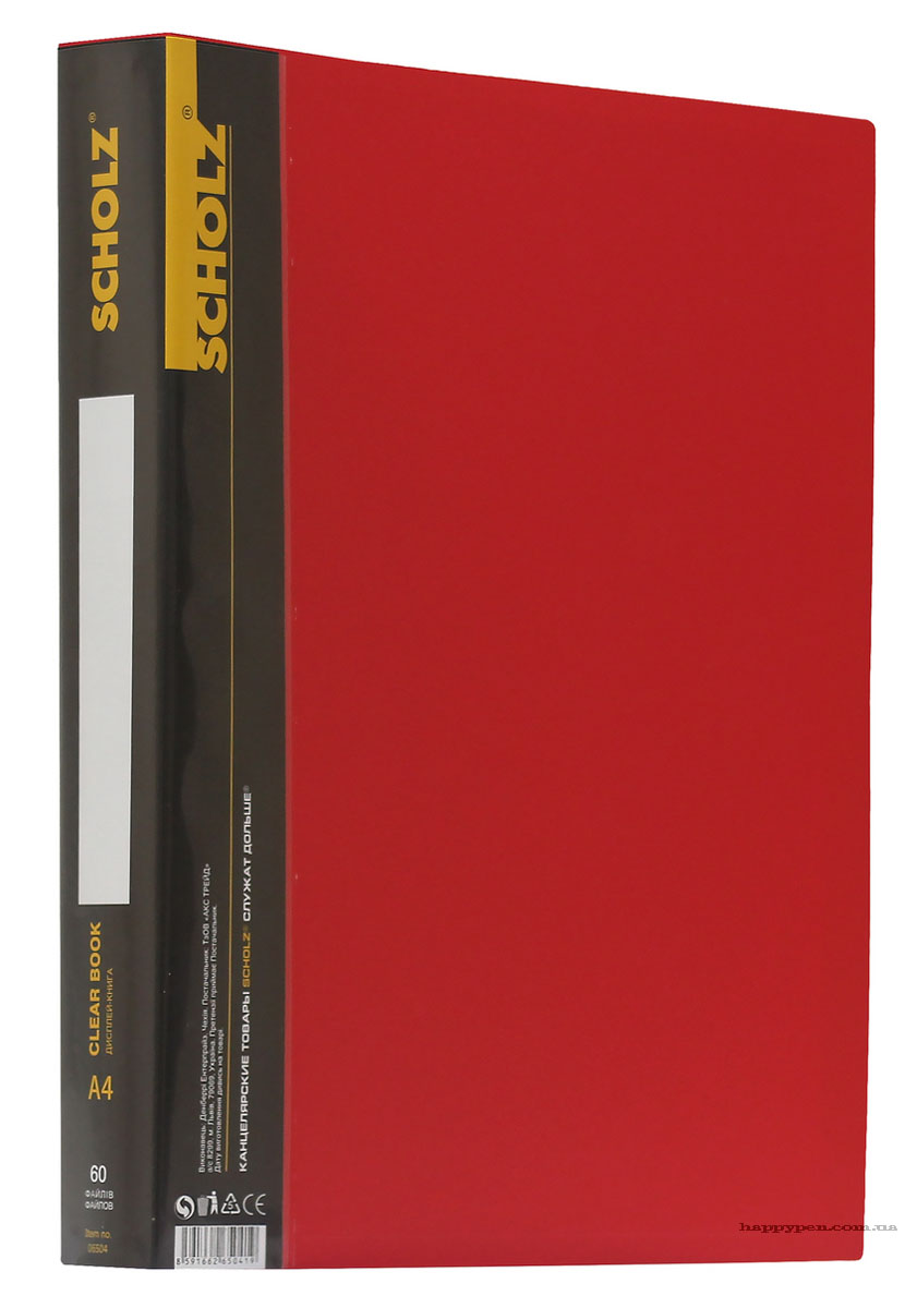 Папка на 60 файлів, пластик, товщина 800мкм., черв. Scholz - фото 1