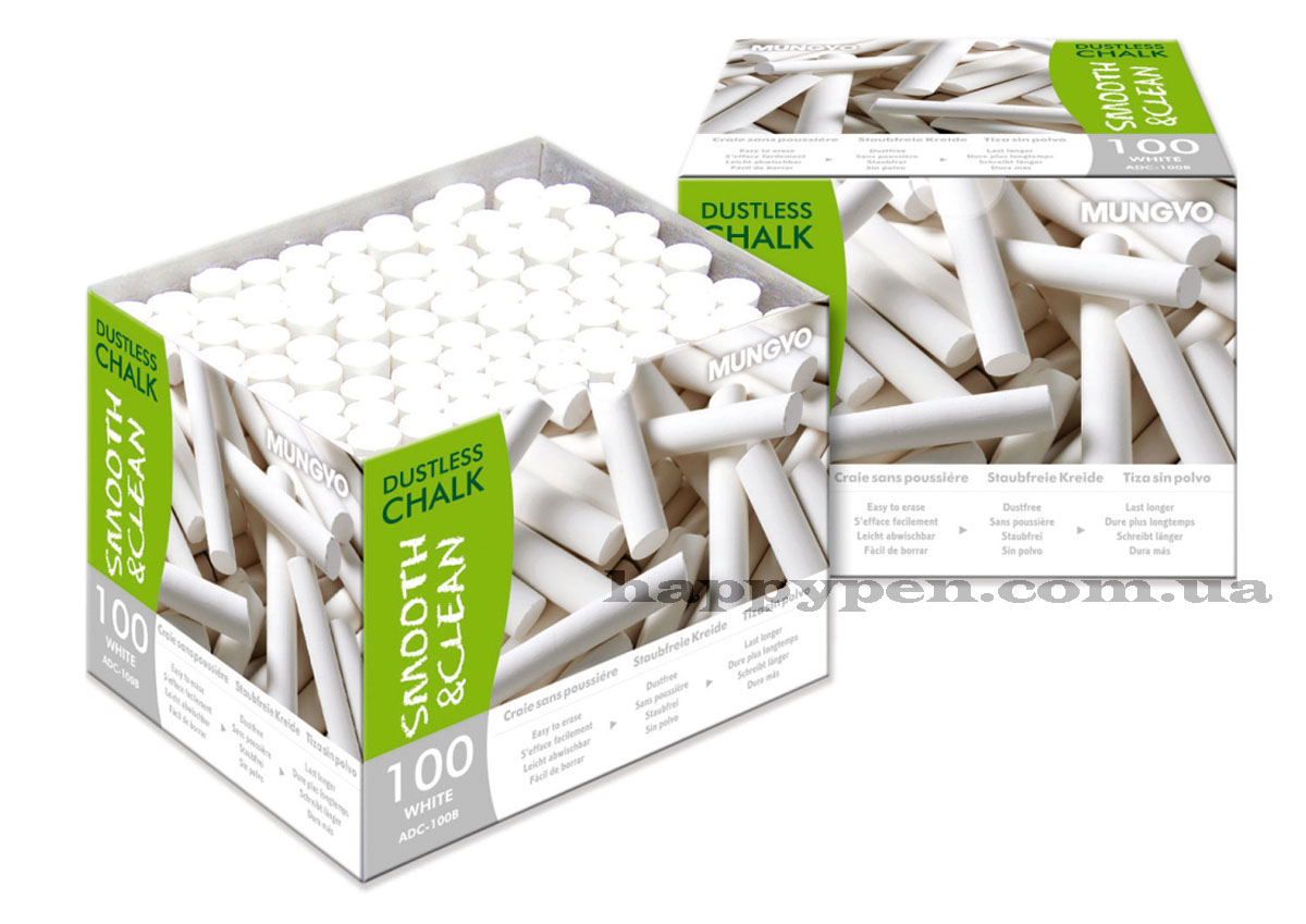 Мел школьный беспылевой круглый, не пачкает руки, 100шт./уп., бел. Mungyo - фото 1