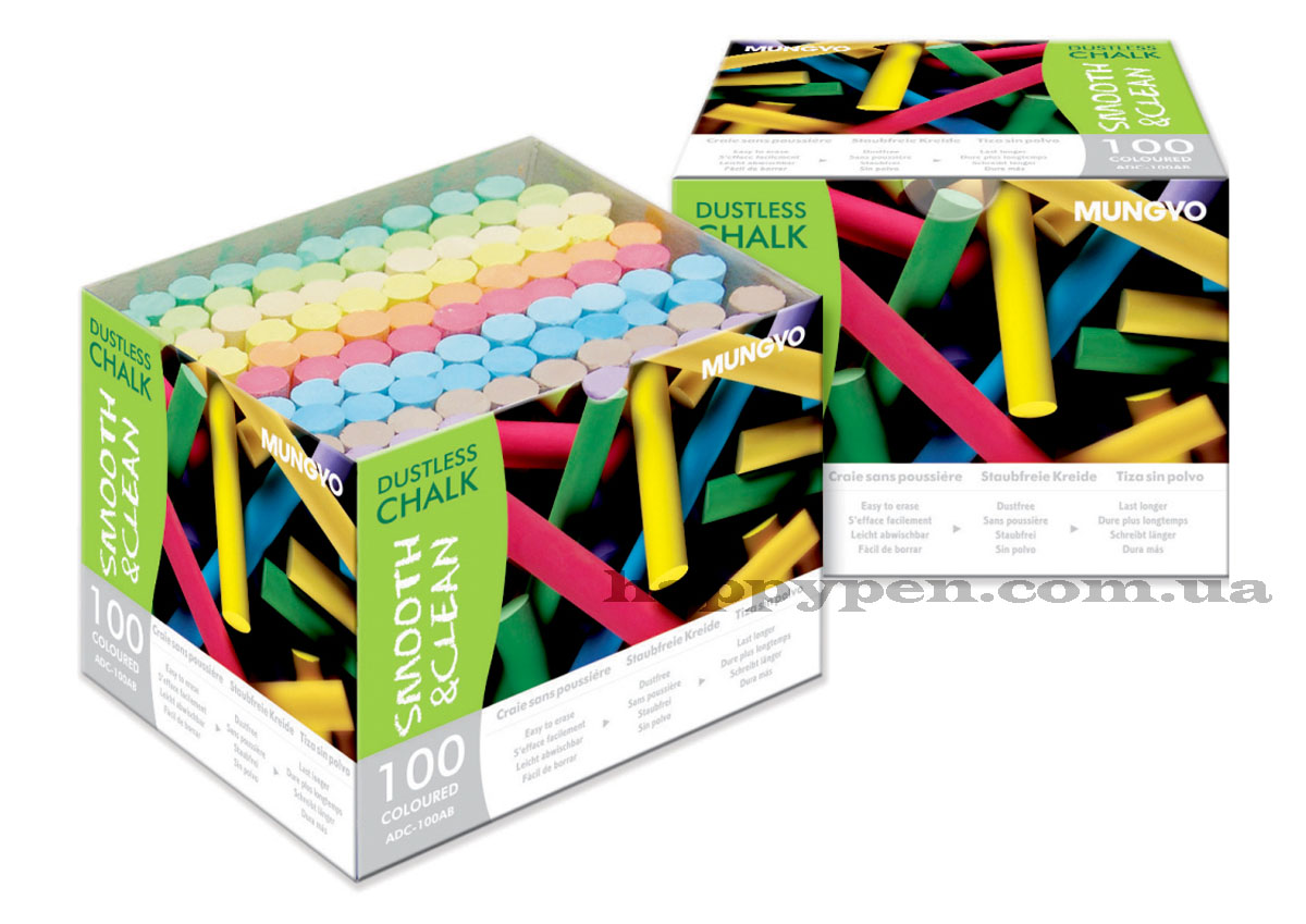Крейда шкільна безпильна кругла, не бруднить руки, 100шт./уп., кольорова, асорті Mungyo - фото 1