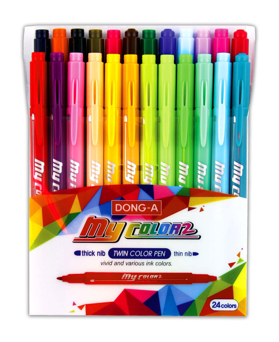 Фломастеры двусторонние 24цв. My Color, фломастер имеет тонкий и толстый наконечники Dong-A - фото 1