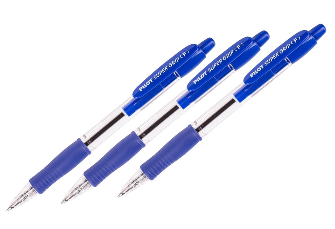 Ручка шариковая автом. Super Grip 0,7мм., корпус прозр, ст. син. Pilot - фото 1