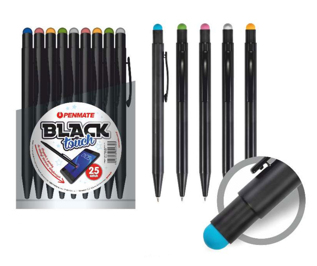 Ручка шариковая автомат. BLACK TOUCH корп.черный, стерж. син., резинка для сенс. экранов син. Penmate - фото 1