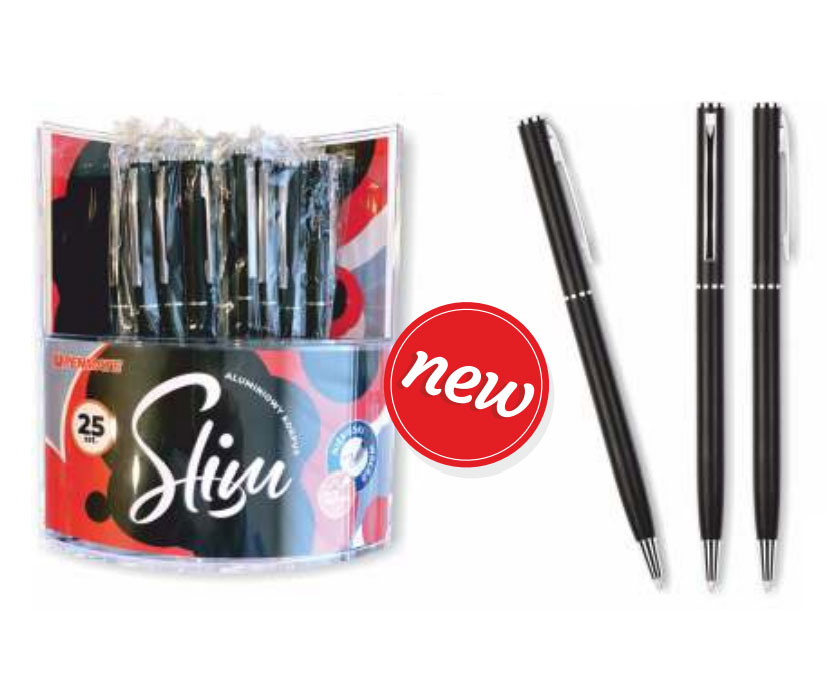 Ручка кулькова автоматична SLIM BLACK, корпус металевий чорний, стержень синій Penmate - фото 3