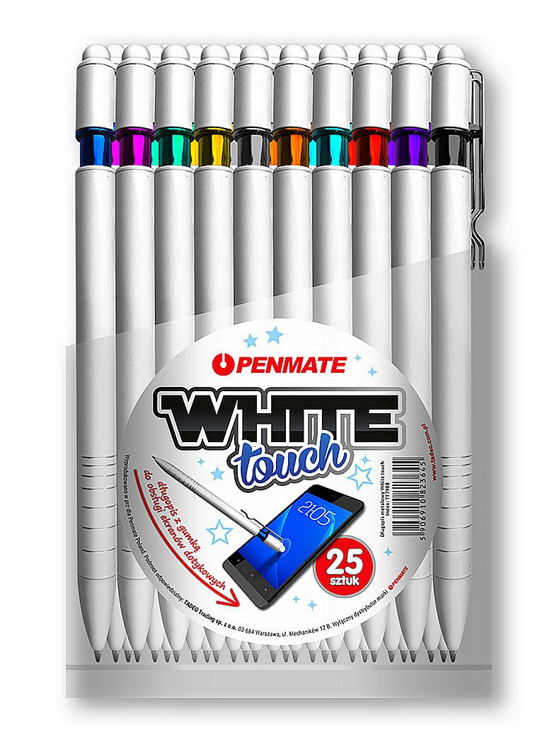 Ручка + стилус, кулькові автомат. WHITE TOUCH, стриж. син., корпус білий з кольор. вставкою, асорті Penmate - фото 1