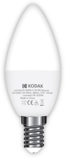 Лампа светодиодная LED C37 (свеча) E14 6Вт. 4100К (нейтрально белый свет) Kodak - фото 2
