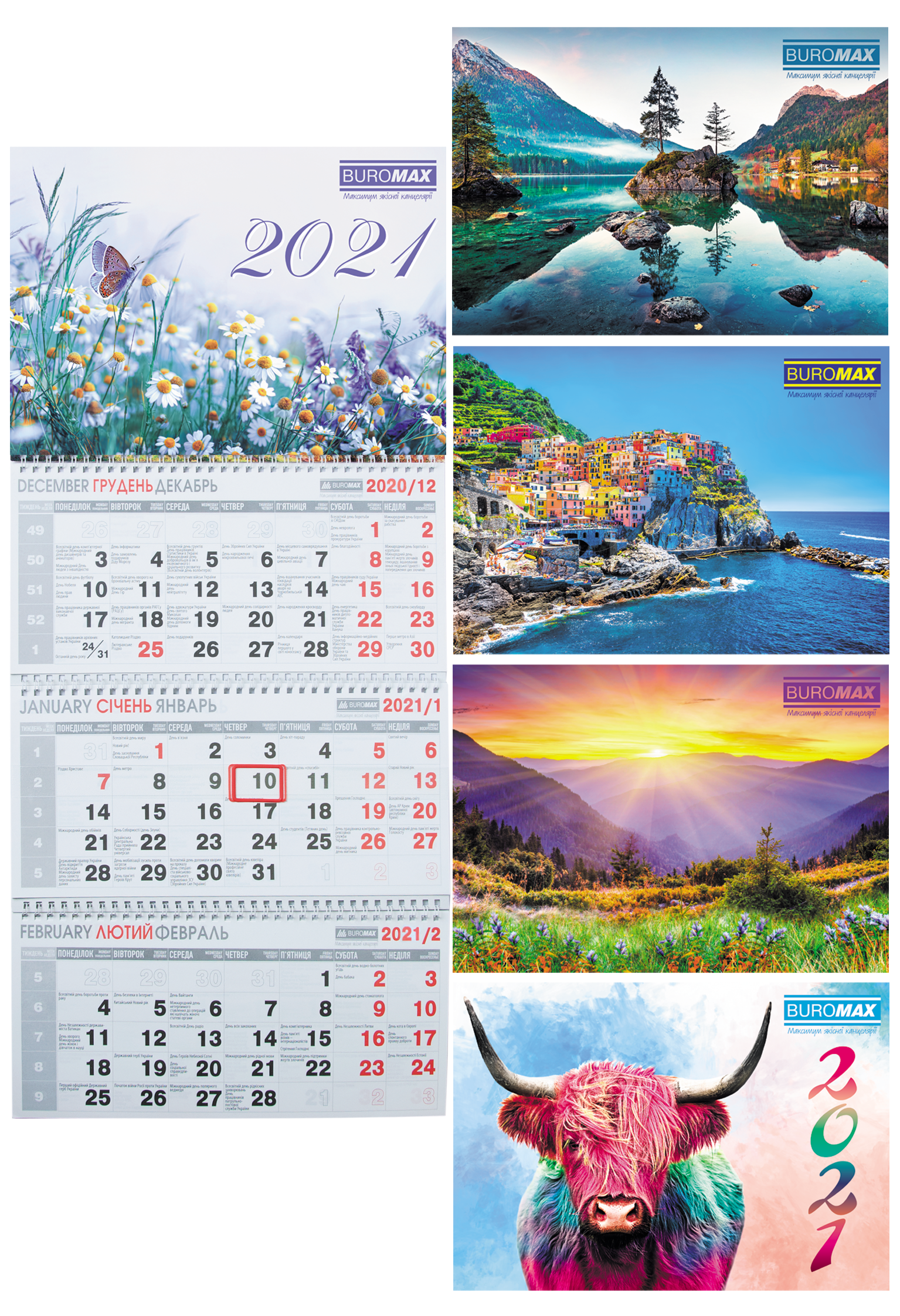 Календарь настенный квартальный на 2021 г. (3 пружини) BuroMax - фото 1