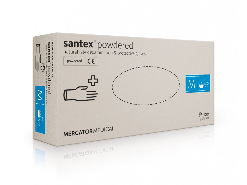 Перчатки латексные опудренные, M, 100шт./уп., SANTEX POWDERED, бел. MERCATOR MEDICAL - фото 1