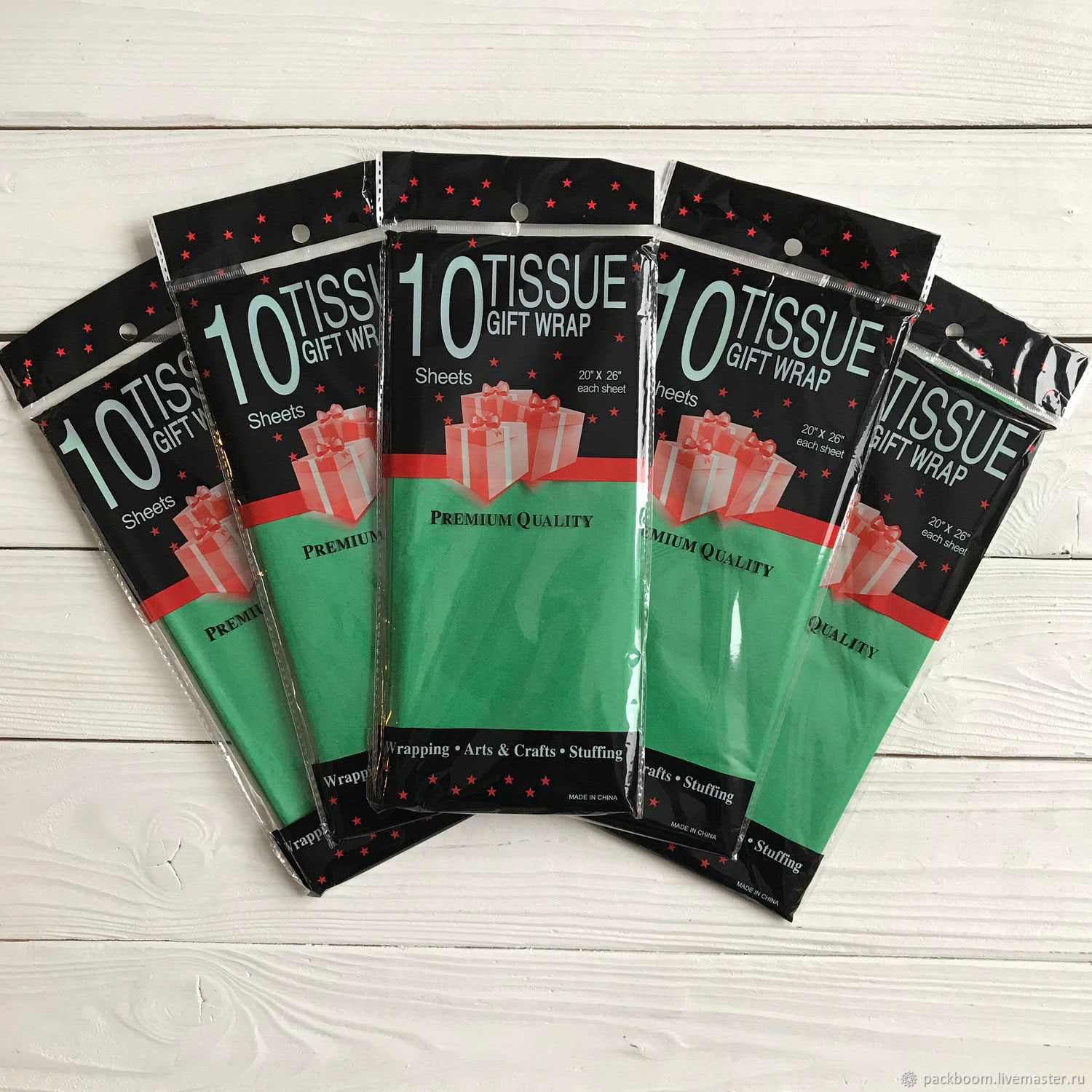 Папір кольоровий Тіш'ю, 10акр., 50*66см,, зелен. WB - фото 1