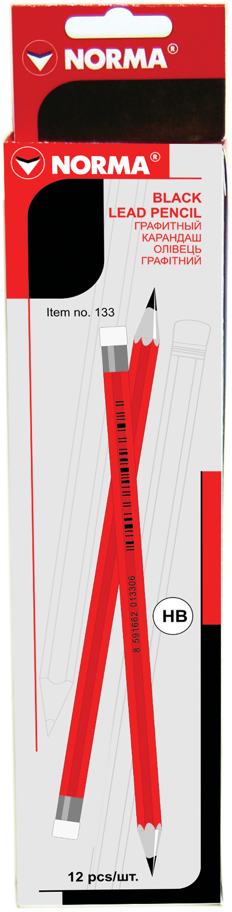 Олівець графітний з гумкою НВ корпус червоний NORMA - фото 1