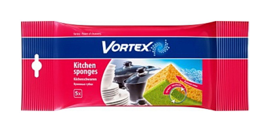 Губки кухонные средние, 100*70*38мм., 5шт./уп. Vortex - фото 1