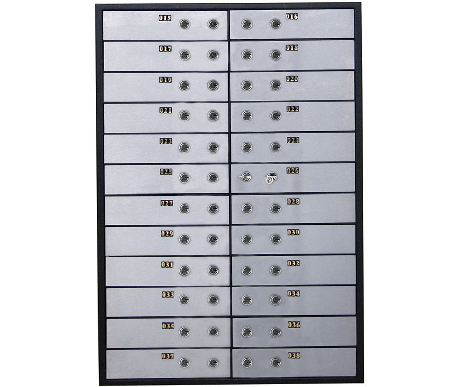 Блок депозитных ячеек (920*635*430) ключевой замок, 24 ячейки, 2 скважины на ячейку, алюминий Valberg - фото 1