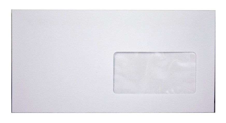 Конверт E65 110*220мм, отр. лента, с окном, 80гр./м2, 1000шт./уп. Optimail - фото 1