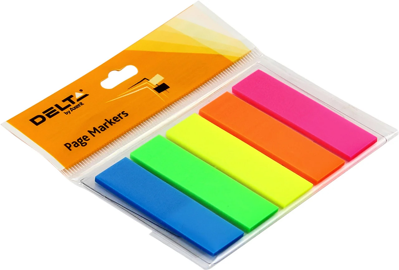 Закладки пластикові 12х45мм., 125шт., 5 кольорів по 25 арк., неон Axent Delta - фото 1