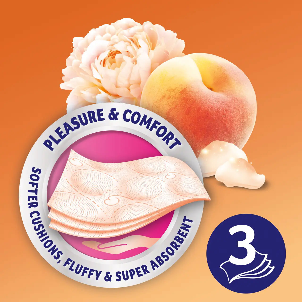 Туалетная бумага Стандарт Deluxe, 3-х сл., целлюлоза, 150отр.(9,5*12,4см.), 4шт./уп., персик. ZEWA - фото 1