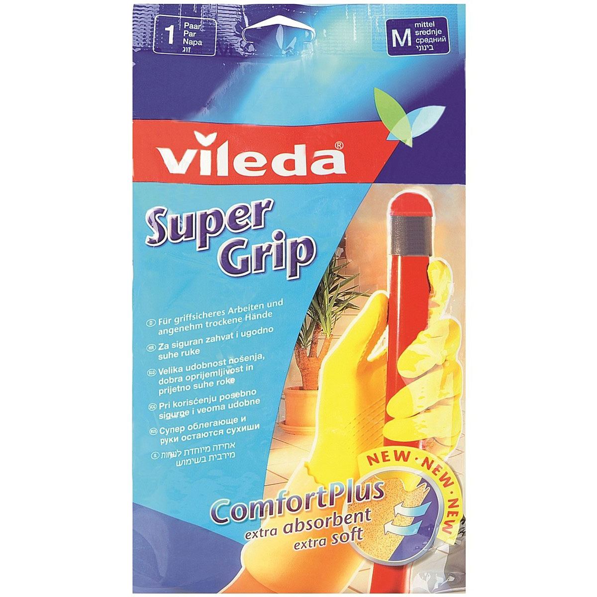 Рукавички гумові для приберання Super Grip M (середні), 1 пара, жовт. Vileda - фото 2