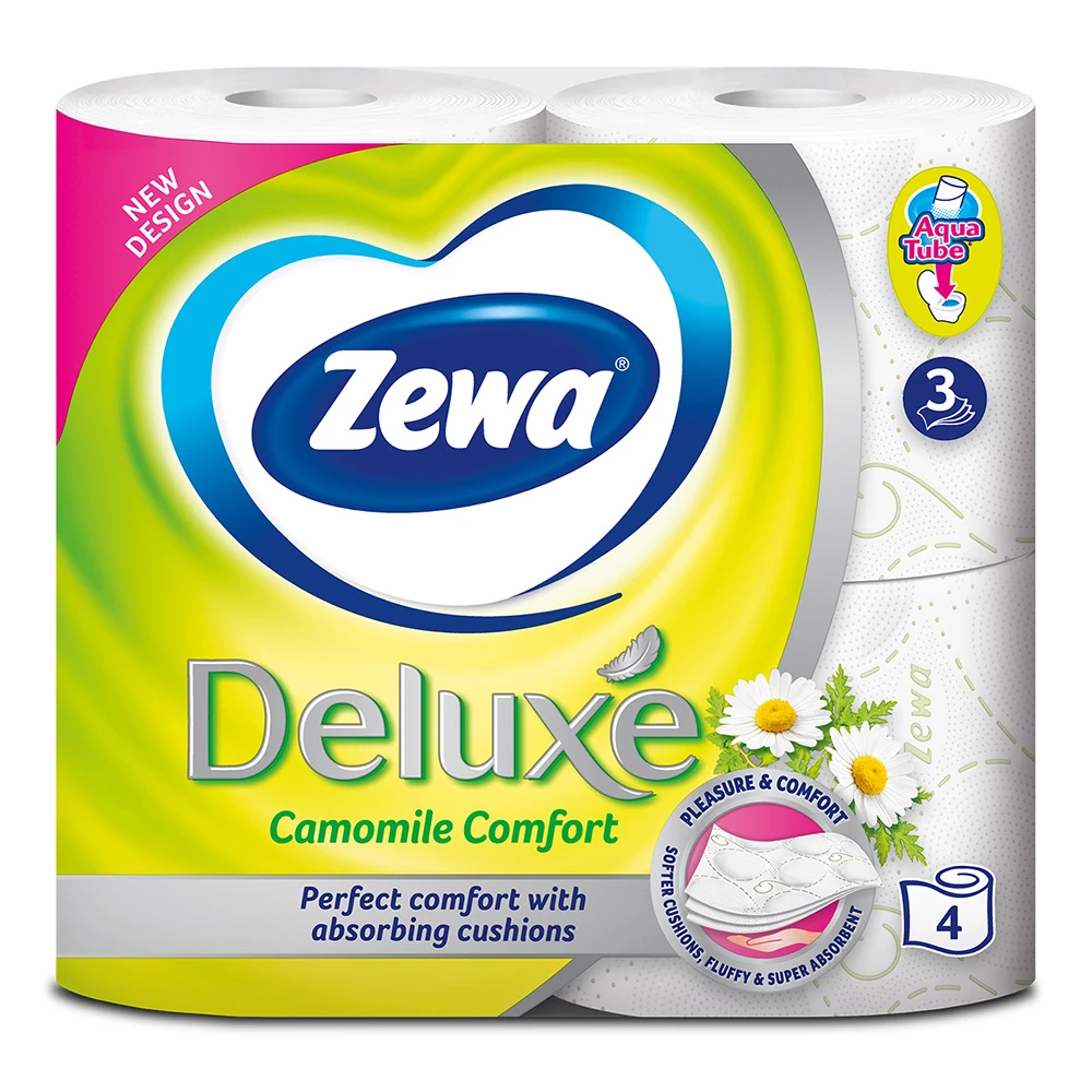 Папір туалетний Стандарт Deluxe, 3 шари, целюлоза, 150відр.(9,5*12,4см.), 4шт./уп., ромашка. ZEWA - фото 4