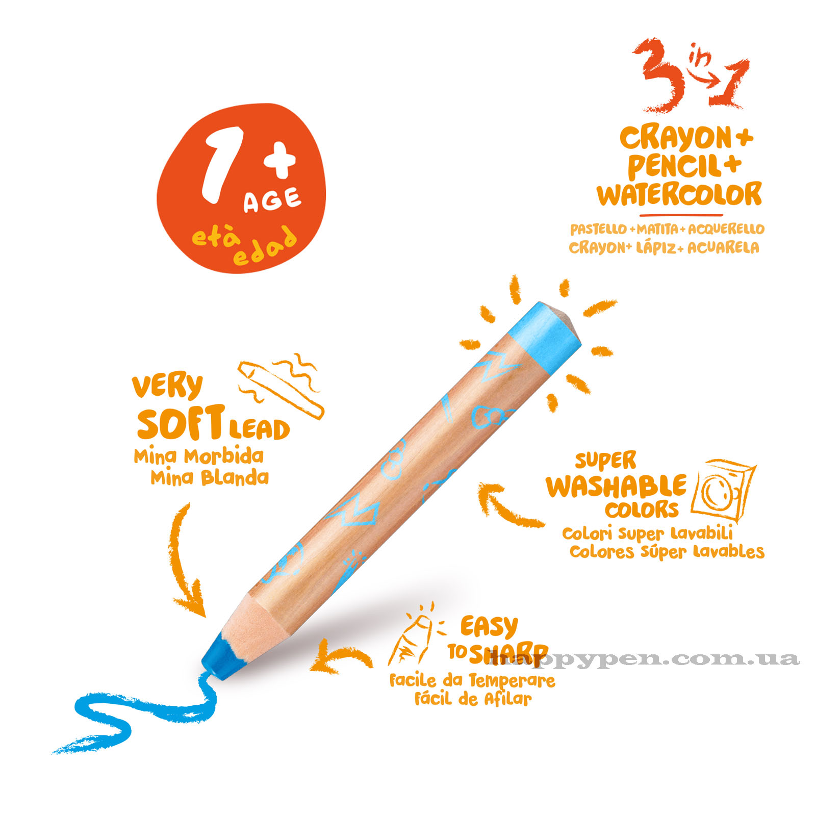 Олівці для дітей від 1-го року 6 кол. CARIOCA Baby 3 in 1, діаметр гриф. 10мм.+чинка Carioca - фото 2