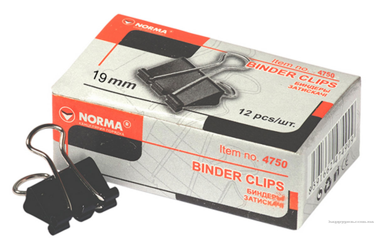 Зажим-біндер 19мм., 12шт/уп., чорн. NORMA - фото 1