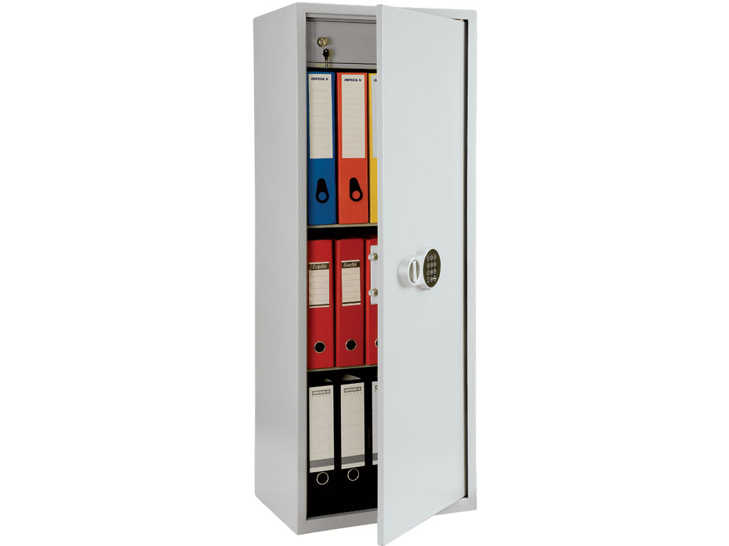 Шафа бухгалтерська на 2 полиці+відділення з замком, (1252*460*340) металева з електронним замком Практик - фото 1