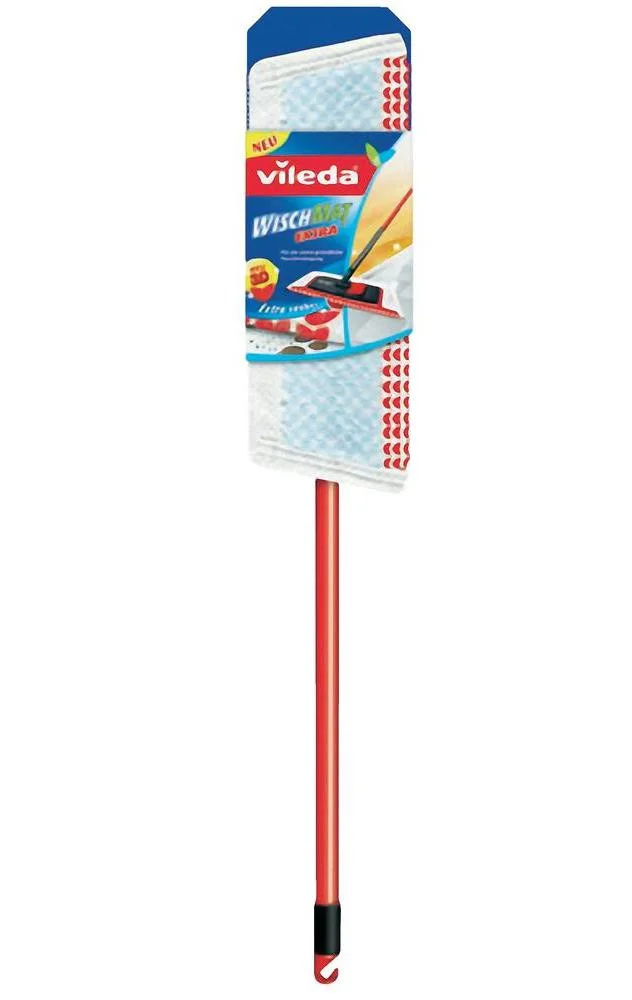 Швабра для мытья пола + целюлозная насадка, 140см., WischMat Extra, с телескоп/ручкой, красн. Vileda - фото 1