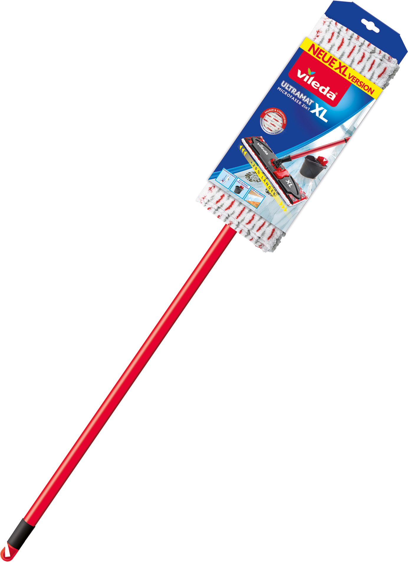 Швабра для мытья пола + микрофибра насадка, UltraMat Microfaser XL, с телескоп/ручкой, красн. Vileda - фото 1