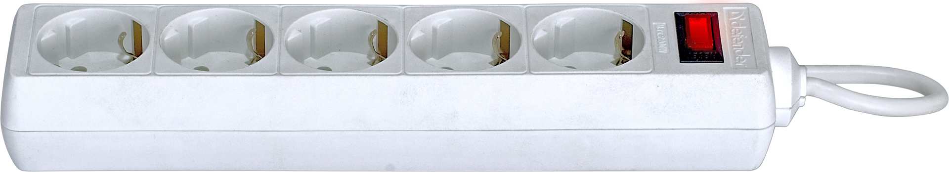 Фільтр-подовжувач 5 метрів, 5 розеток із заземленням, вимикач з запобіжником, біл. Defender - фото 1