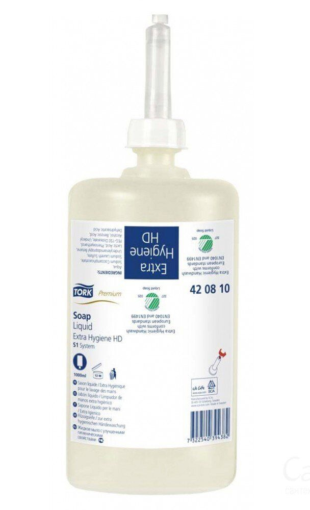 Мило рідке, 1000мл, Premium, в касеті для диспенсера, Антибактеріальне Tork - фото 1