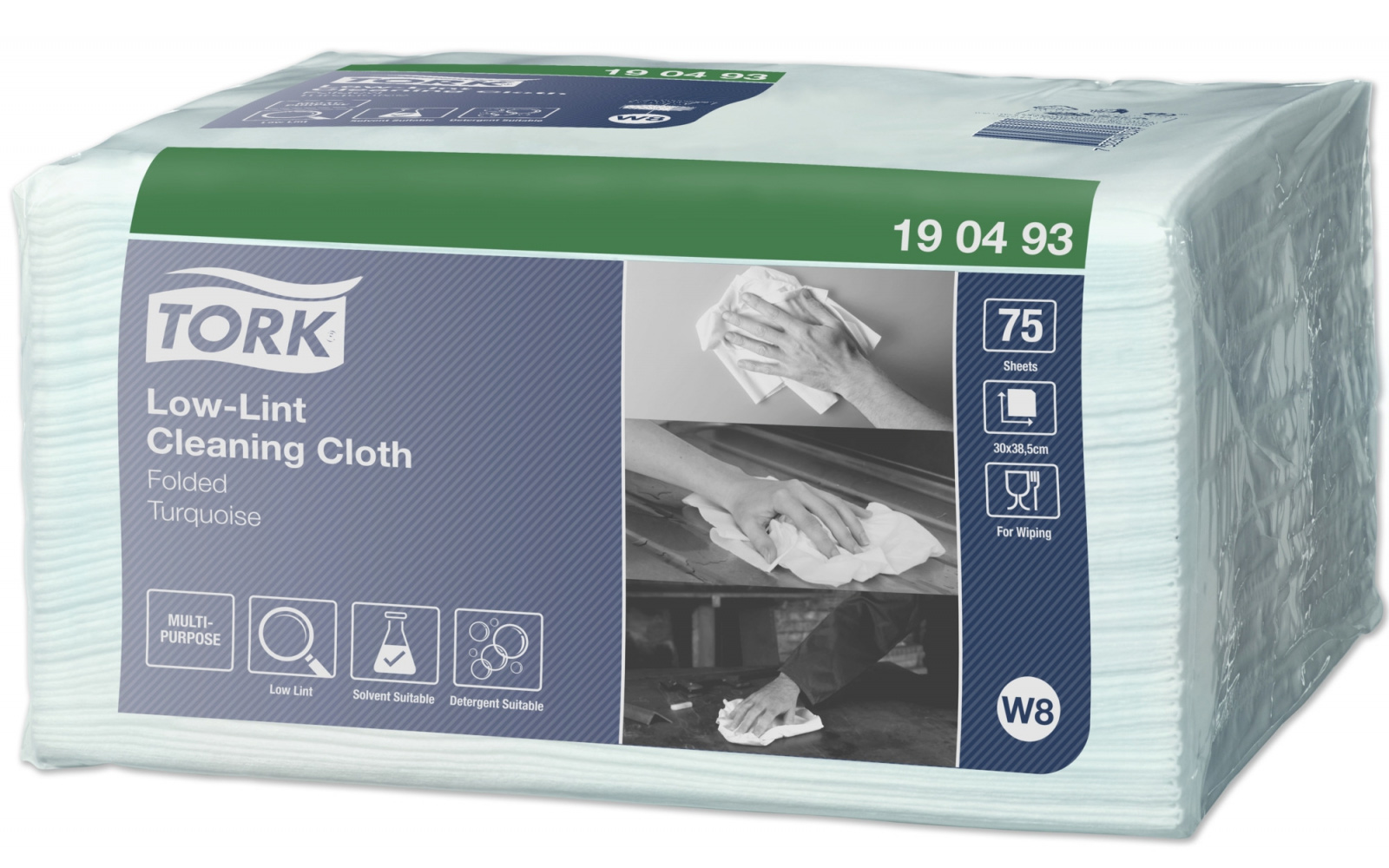 Протиральний матеріал безворсовий, серветки, 38,5*30см., 75шт./уп., бірюз. W8 Tork - фото 1