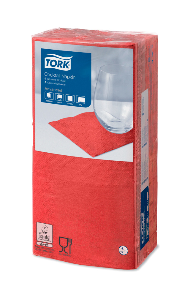 Салфетки 24*24см. Tork Advanced 2-х слойная, 200шт./уп., красн. Tork - фото 1