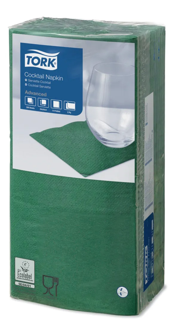 Серветки 24*24см. Tork Advanced 2-х шарові, 200шт./уп., зелен. Tork - фото 1