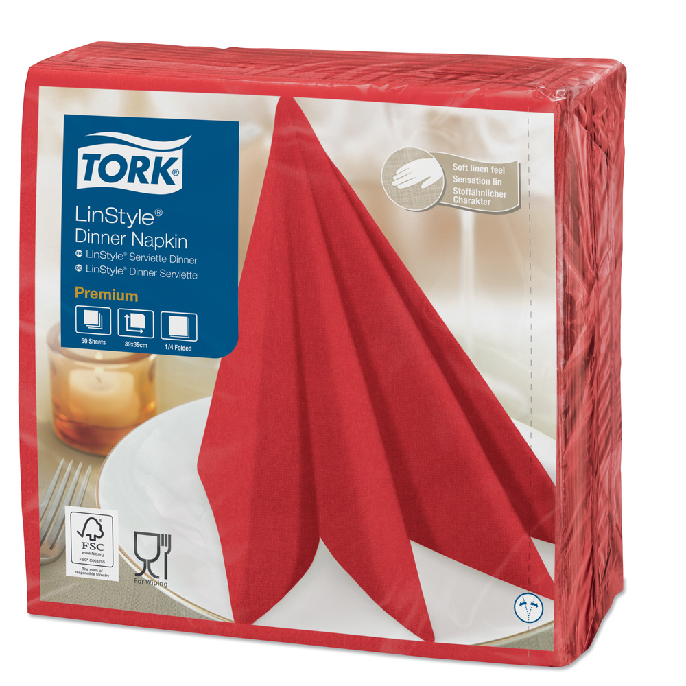 Салфетки 39*39см. Tork Premium LinStyle® 1 слойная, 50шт./уп., красн. Tork - фото 4