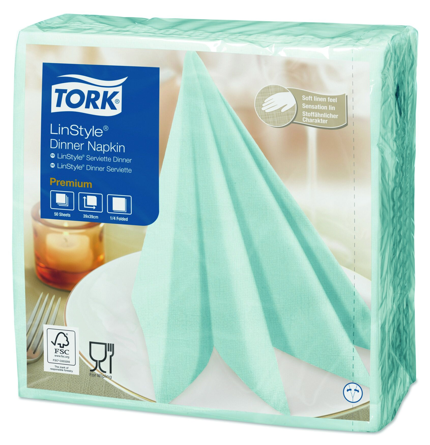Салфетки 39*39см. Tork Premium LinStyle® 1 слойная, 50шт./уп., бирюз. Tork - фото 2
