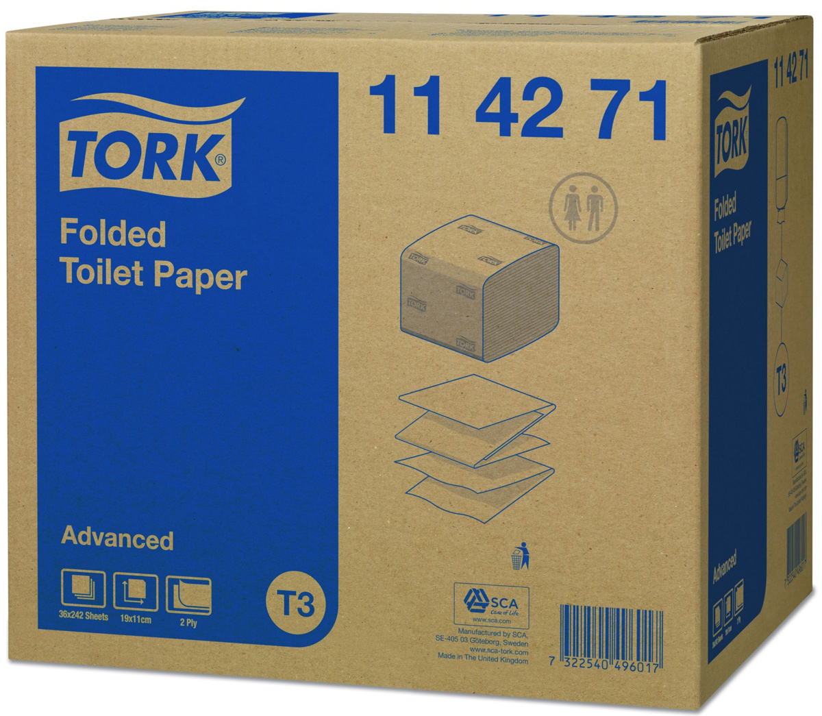 Папір туалетний Advanced, Z-складка, целюлоза, 2 шари, 242арк.(11*19см.), (T3), біл. Tork - фото 1