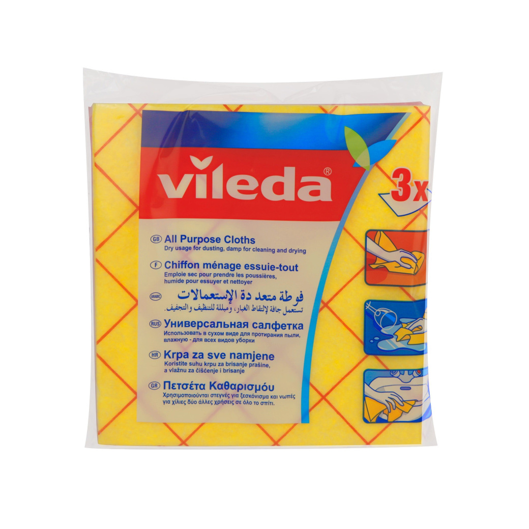Салфетка вискозная универсальная для уборки All Purpose Cloth, 40*38см., 3шт/уп., ассорт. Vileda - фото 1