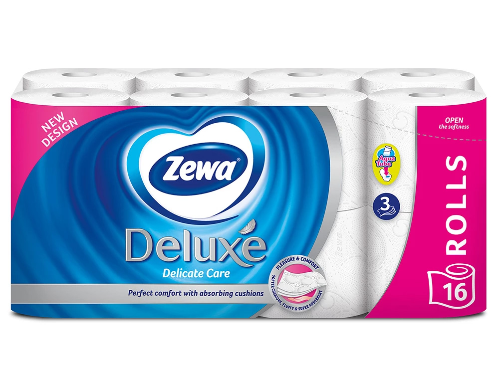 Туалетная бумага Стандарт Deluxe, 3-х сл., целлюлоза, 150отр.(9,4*12,9см.), 16шт./уп., бел. ZEWA - фото 1