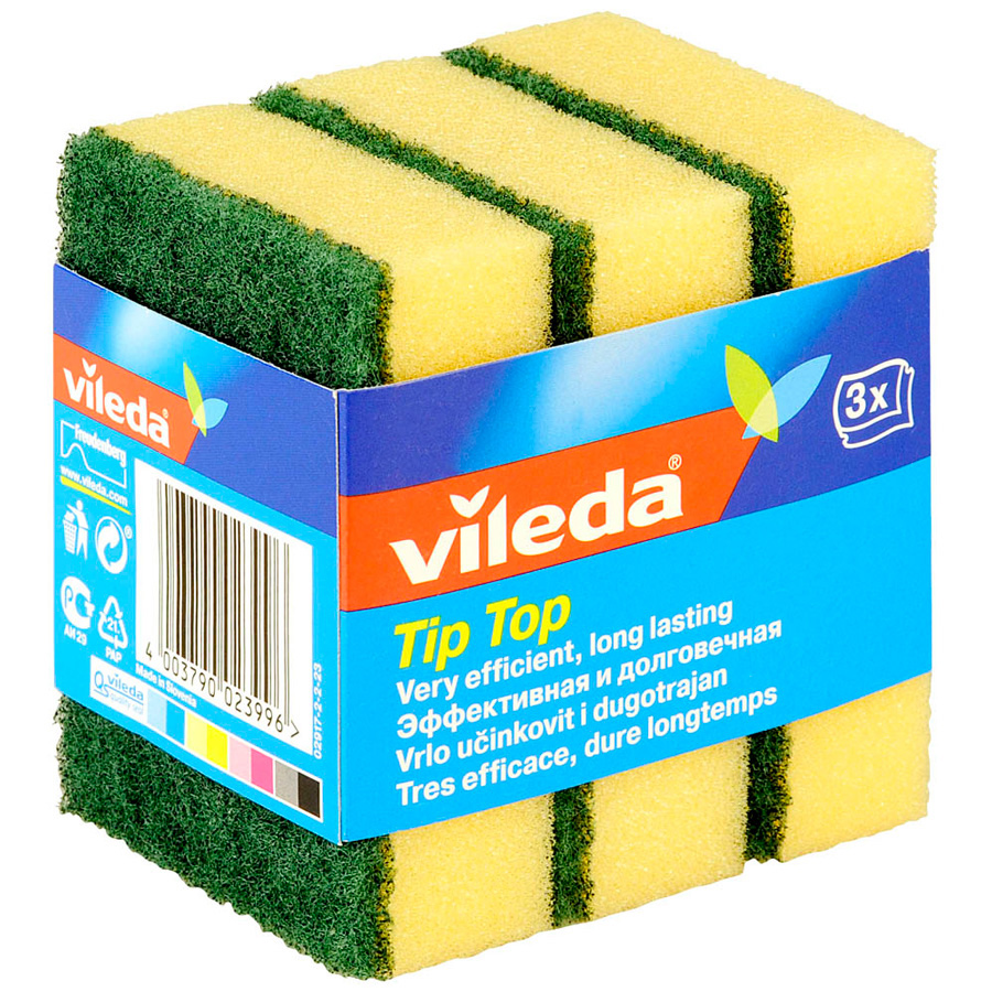 Губки кухонные Классик Tip Top, 43*30*21мм., 3шт./уп., желт. Vileda - фото 1